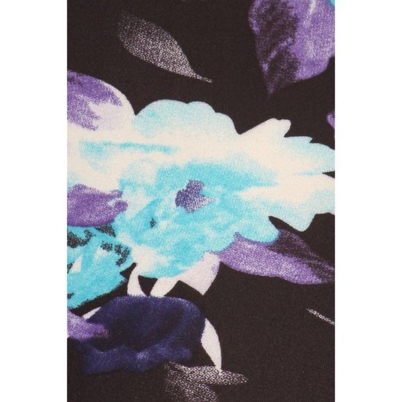 (Plus) Curvy Black Teal Navy Floral Pattern Print Leggings - Picture 5 of 5